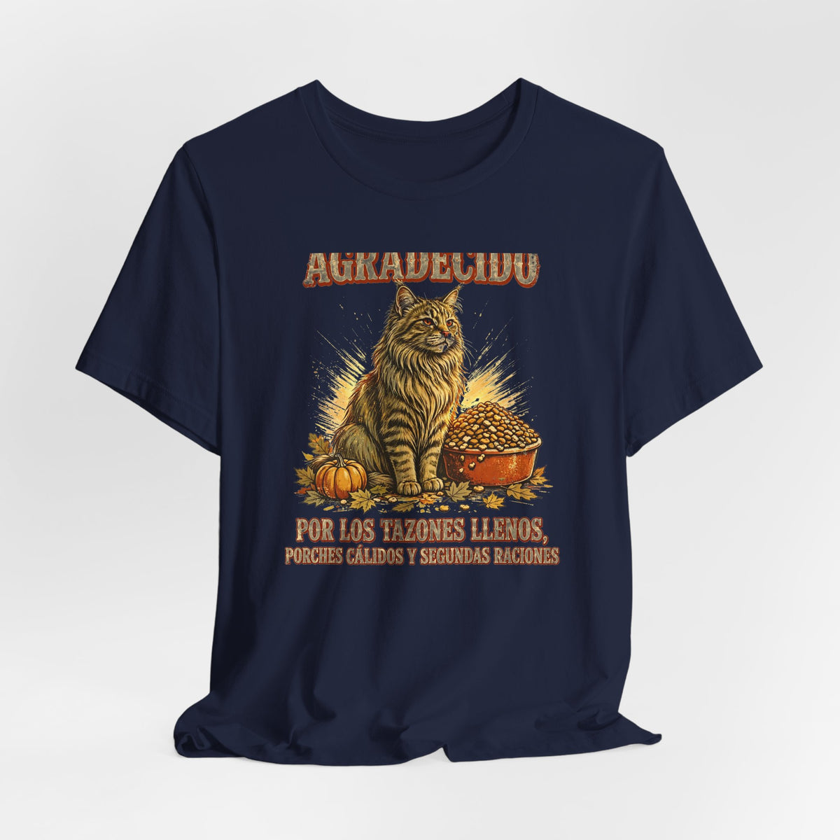 Gato Agradecido - Camiseta de Accion de Gracias en Espanol - Por Los Tazones Llenos