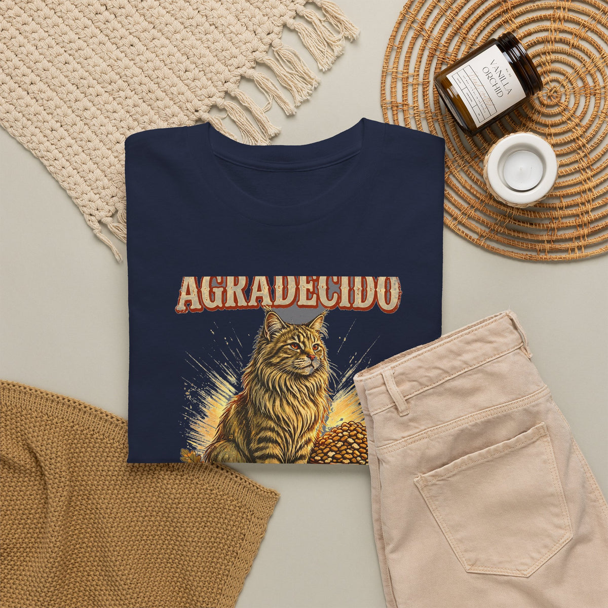 Gato Agradecido - Camiseta de Accion de Gracias en Espanol - Por Los Tazones Llenos - Edicion Economica