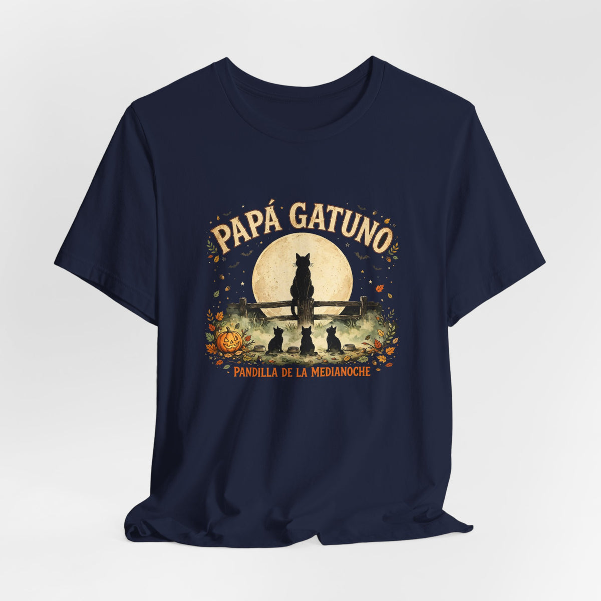 Camiseta Papá Gatuno de Halloween - Pandilla de la Medianoche, Gato Negro y Luna Llena, Regalo para Amantes de los Gatos