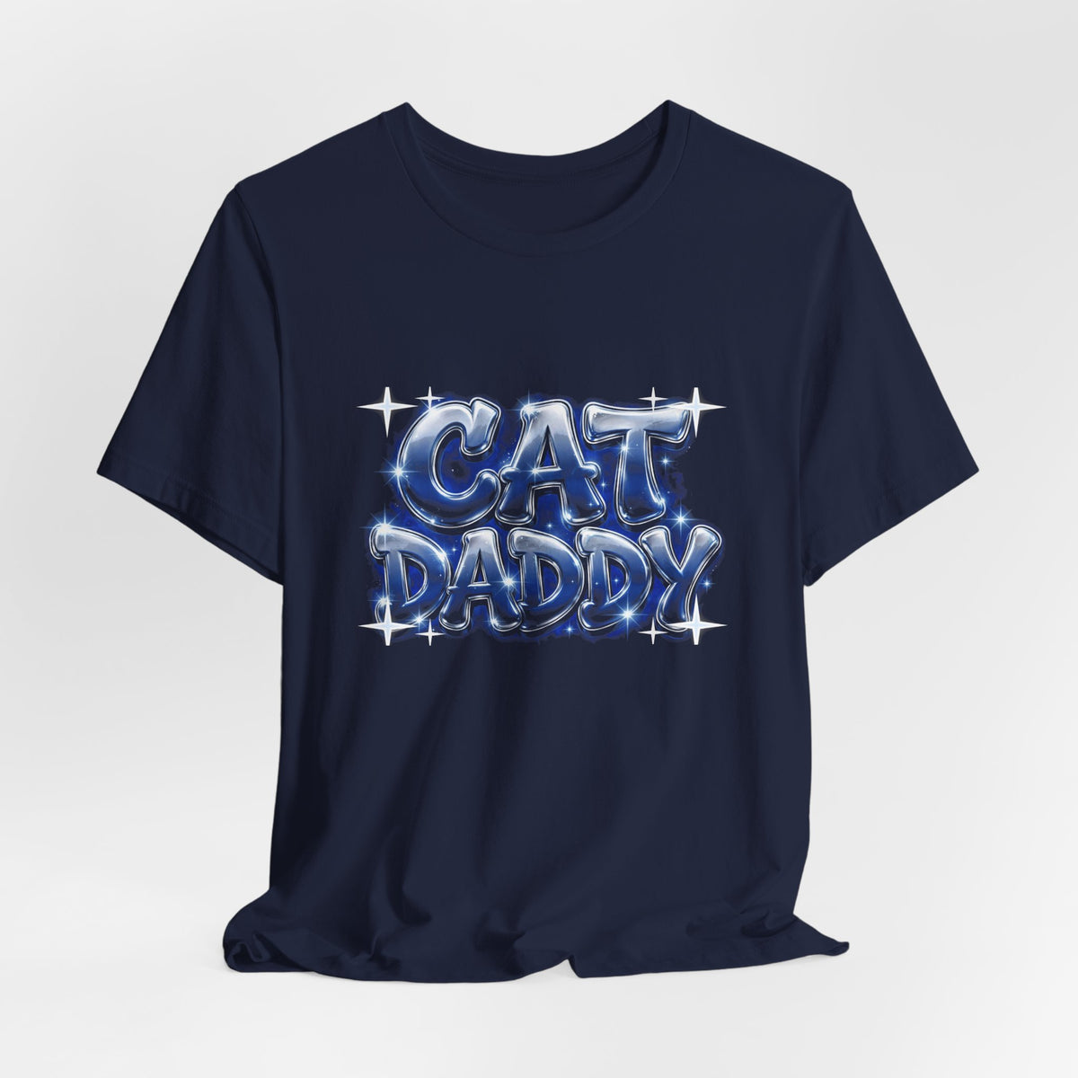 Cat Daddy Graffiti T-Shirt - Dark Blue Airbrush Chrome, Midnight Cat Dad Tee