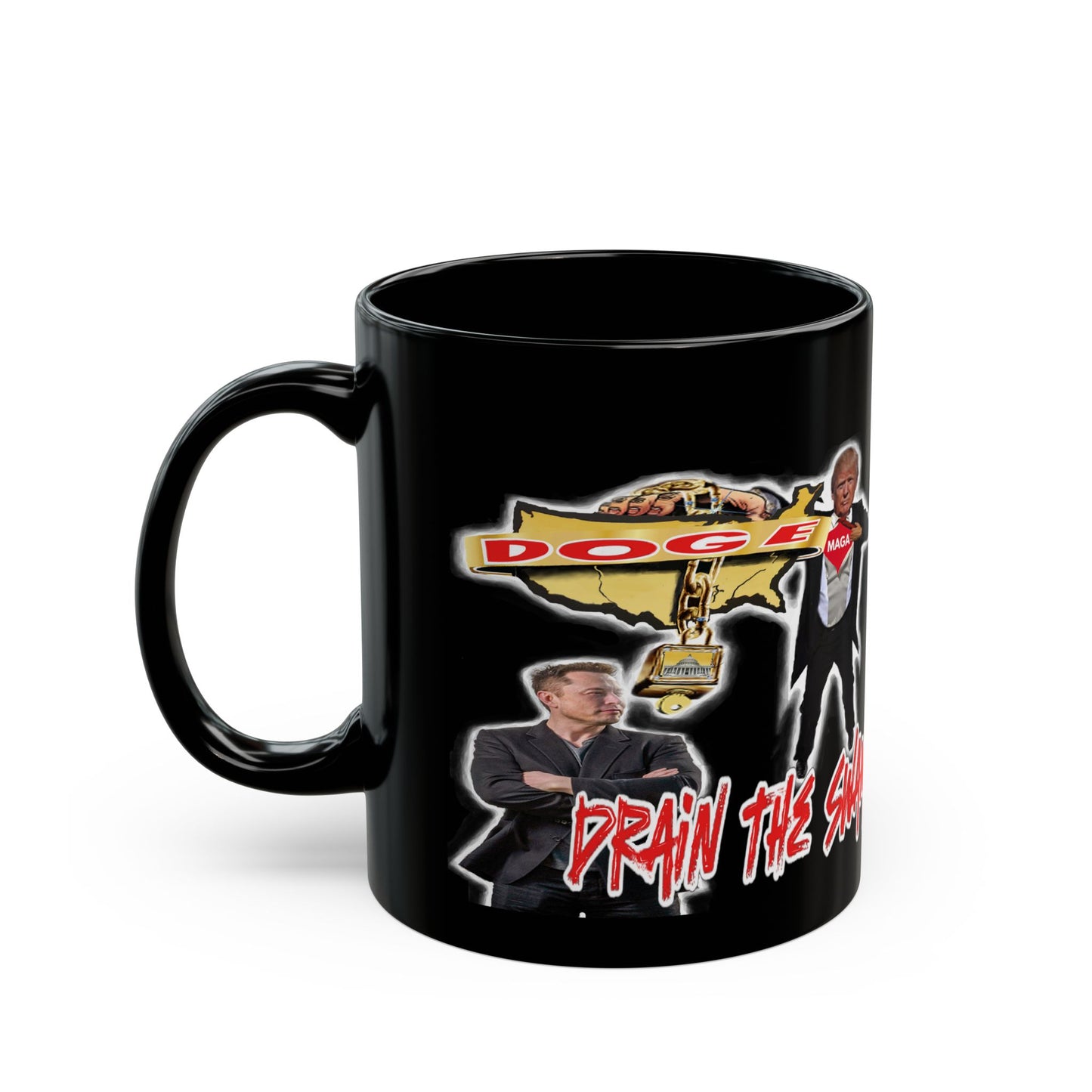 Trump, Elon, DOGE-Drain The Swamp - Black Mug (11oz, 15oz)