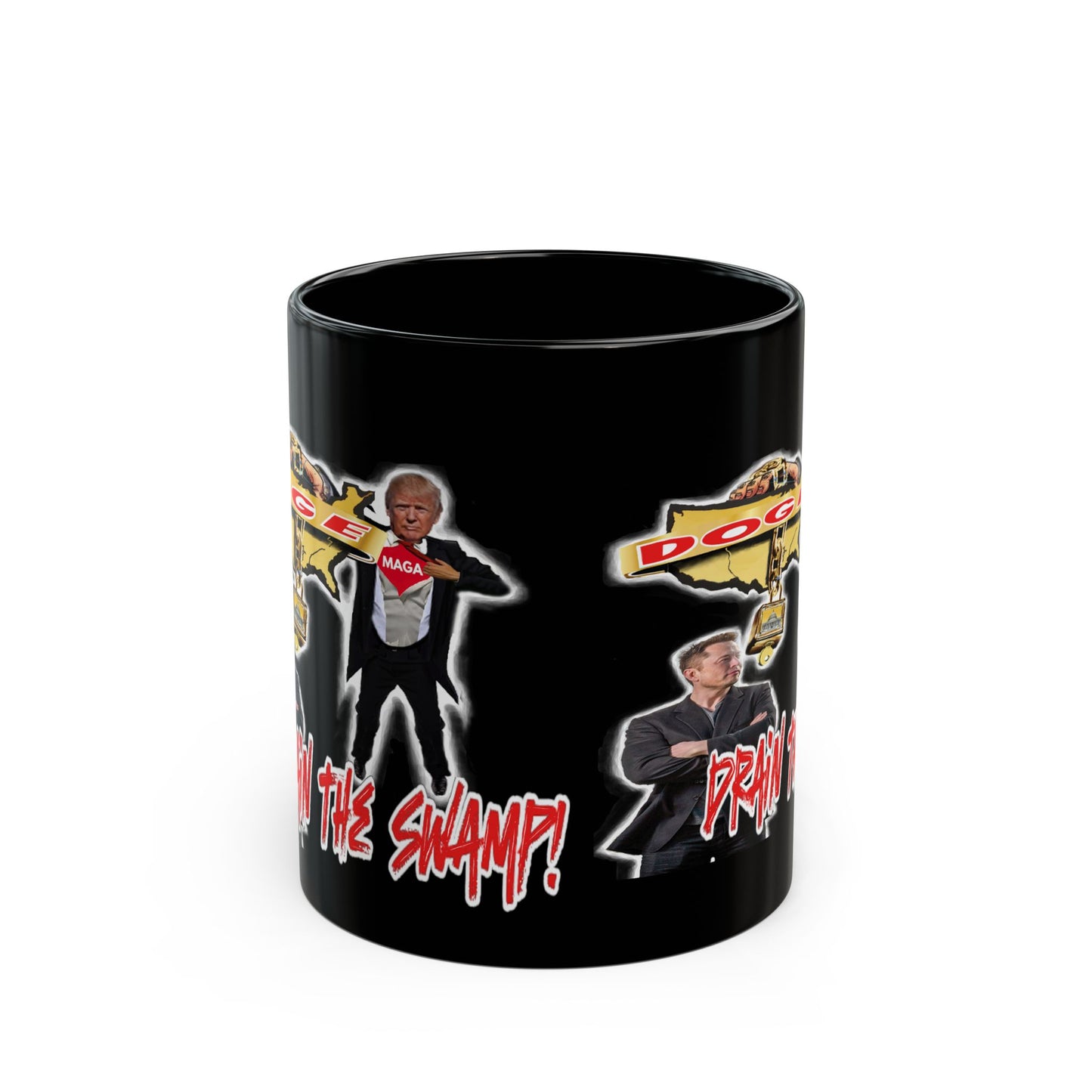 Trump, Elon, DOGE-Drain The Swamp - Black Mug (11oz, 15oz)
