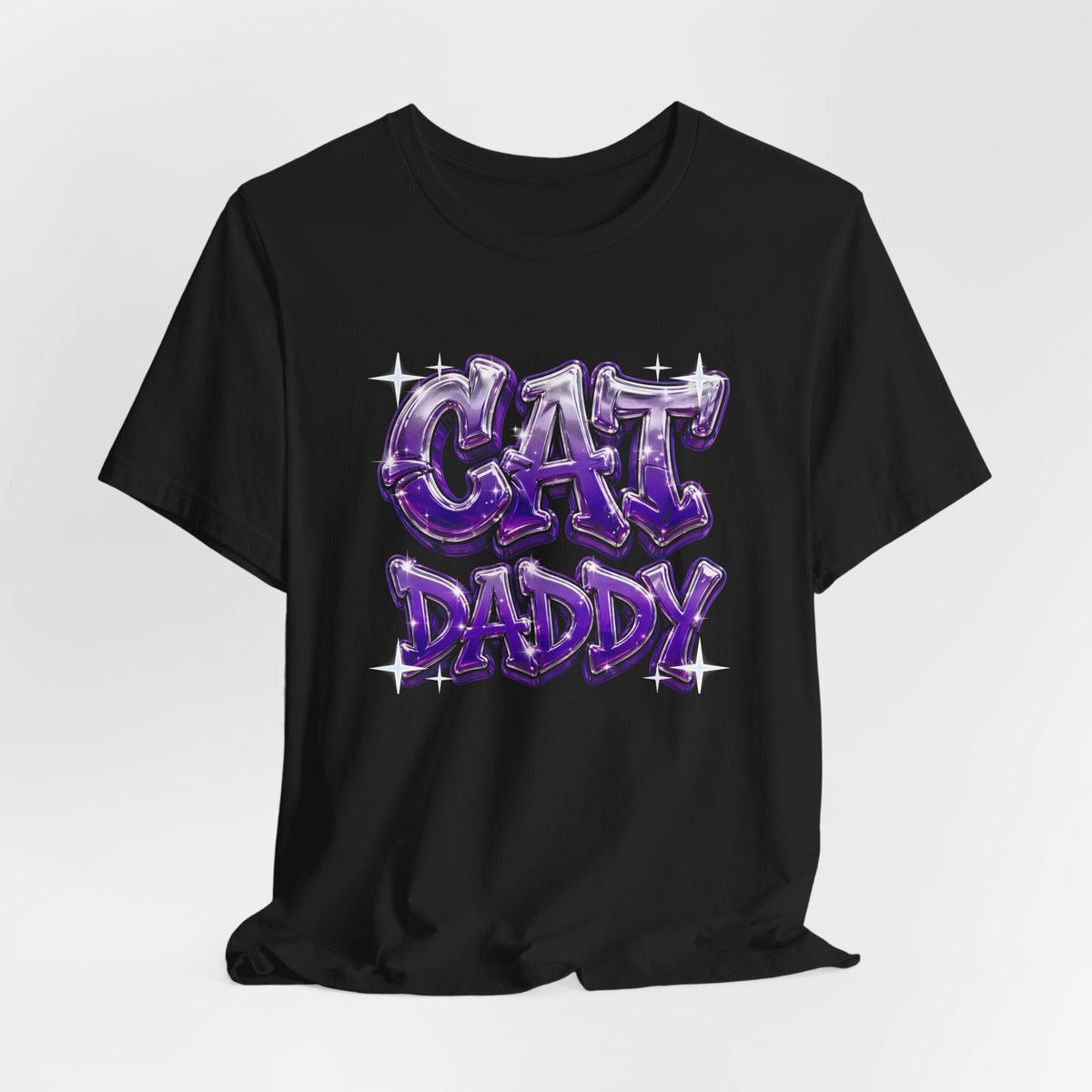 Cat Daddy Graffiti T-Shirt - Purple Chrome Bubble Letters, Streetwear Cat Dad Tee