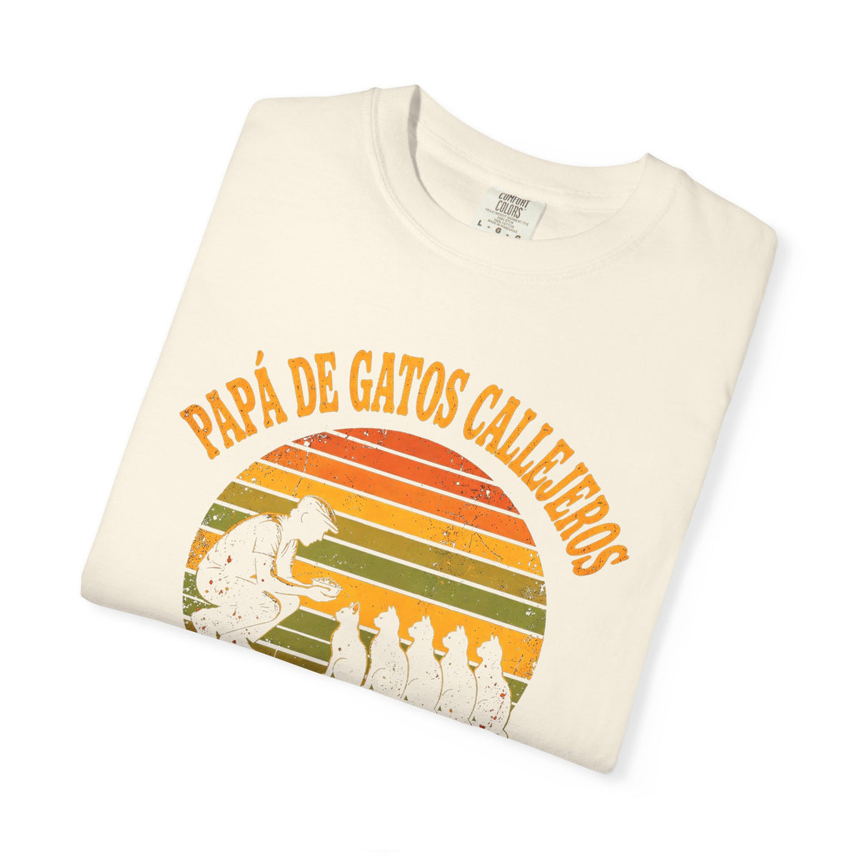 Camiseta Papá de Gatos Callejeros - Atardecer Retro, Desde la Comida de las 5 A.M.
