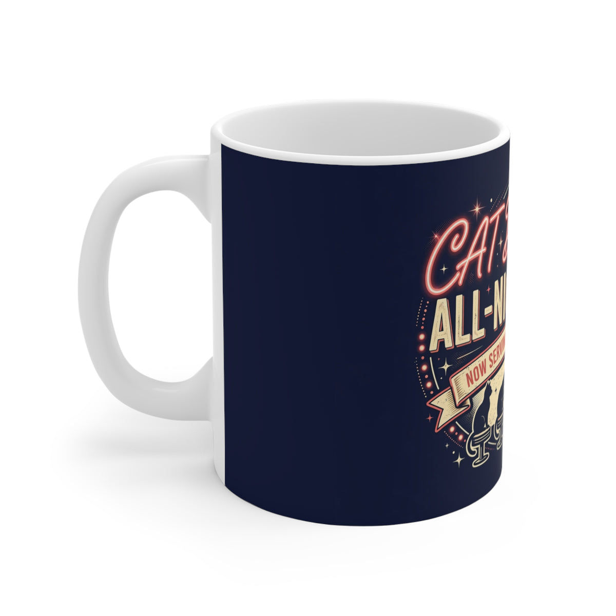 Cat Daddy's All-Night Diner Mug - Neon Sign Cats Coffee Mug, Funny Cat Dad Gift 11oz