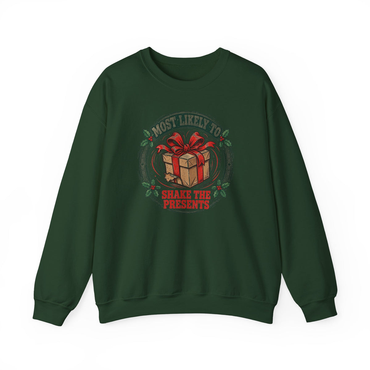Most Likely To Shake The Presents Sweatshirt - Funny Christmas Crewneck - Family Christmas Shirt - Budget Edition