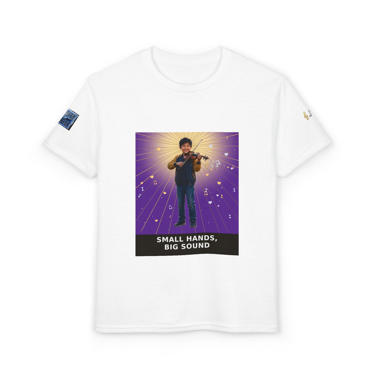 Small Hands, Big Sound — Asian Boy Violin Pre-Teen Musician Tee (Royal Purple)