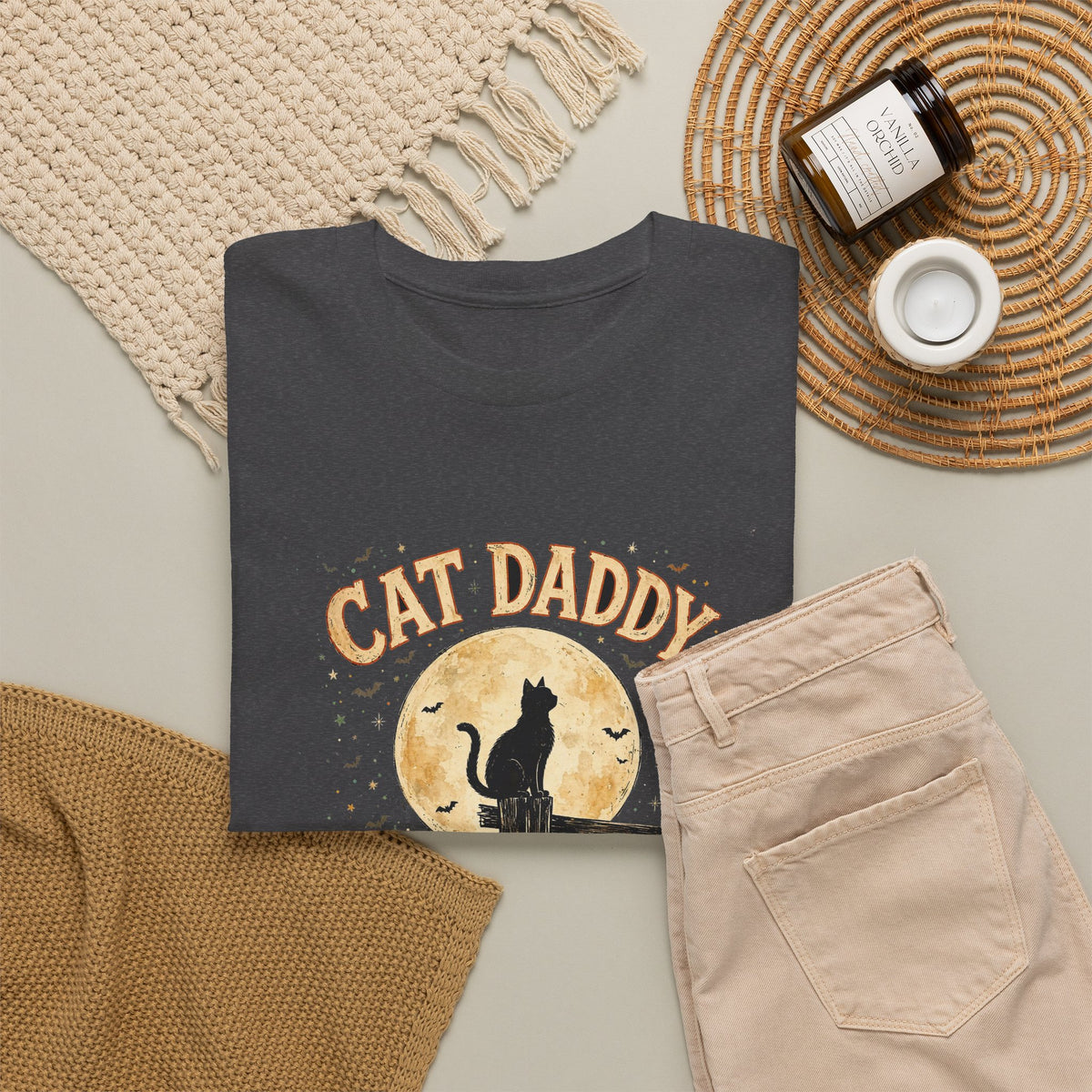 Cat Daddy Halloween T-Shirt - Midnight Feeding Crew Black Cat Full Moon Vintage Tee, Funny Feral Cat Lover Gift - Budget Edition