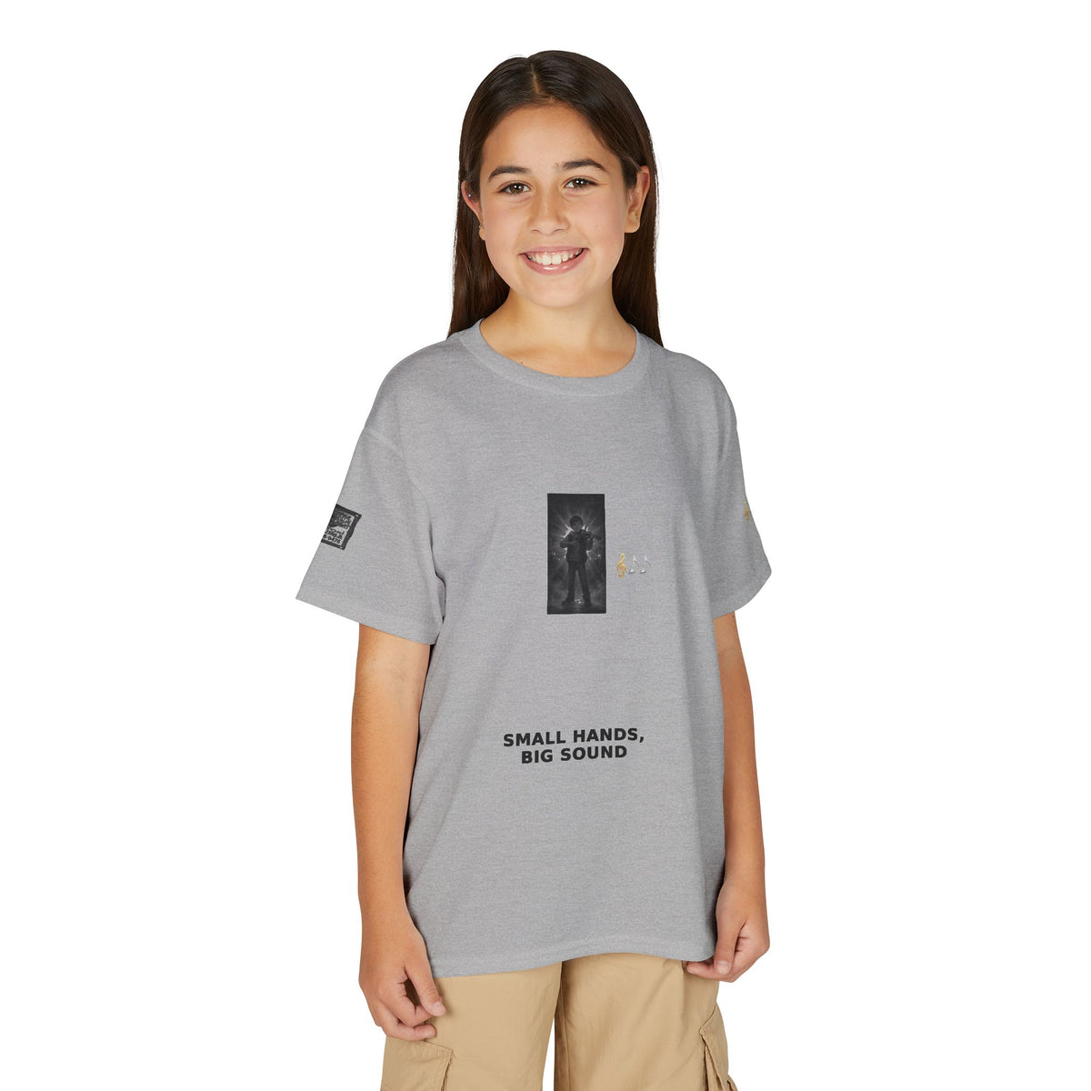 Small Hands, Big Sound — Boy Violin Pre-Teen Musician Tee (Black Ink)