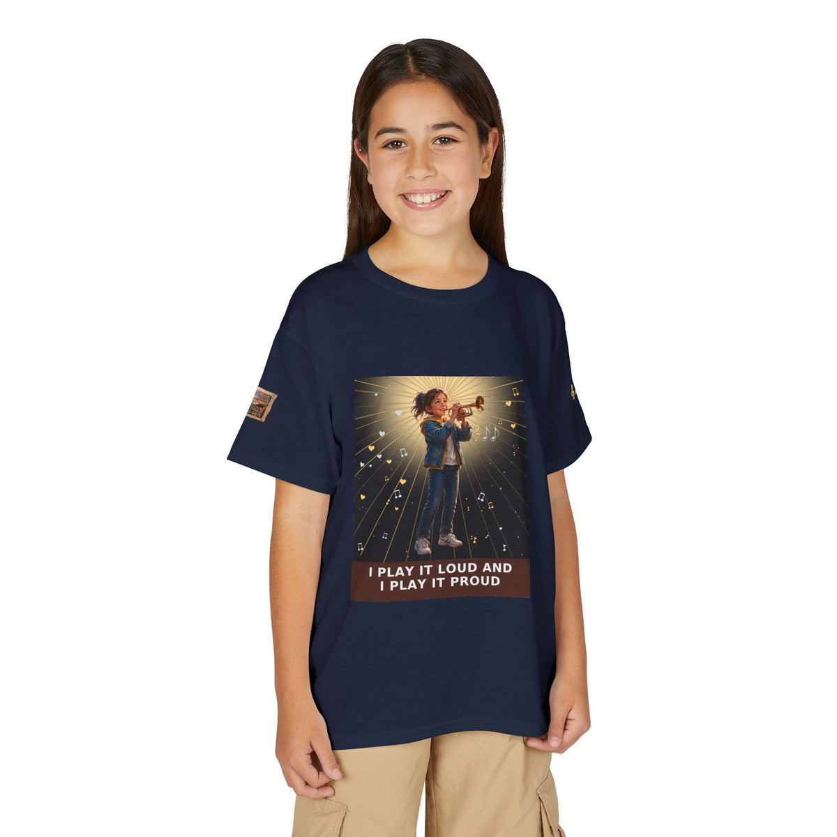I Play It Loud and I Play It Proud — Girl Trumpet Pre-Teen Musician Tee (Budget Edition)