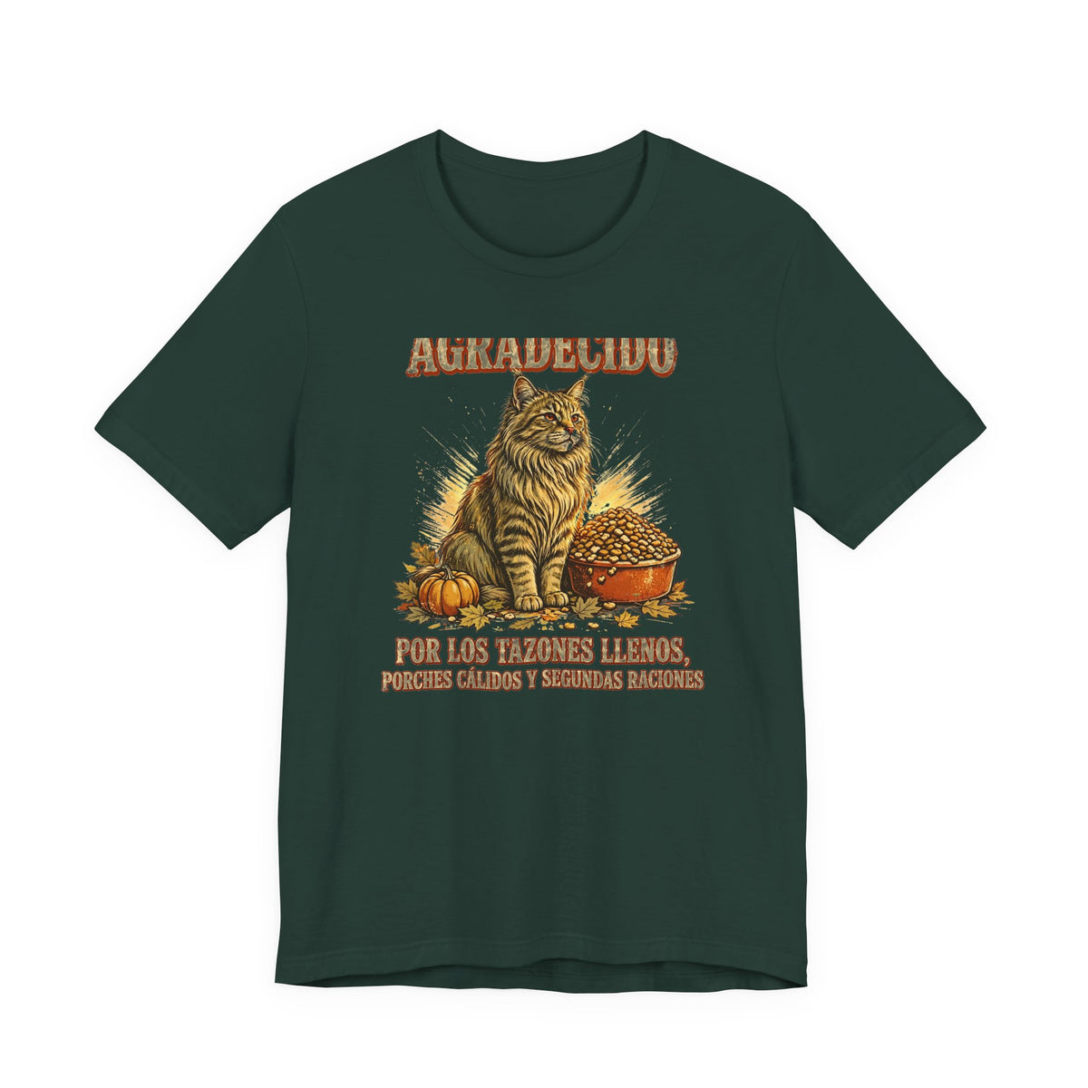 Gato Agradecido - Camiseta de Accion de Gracias en Espanol - Por Los Tazones Llenos