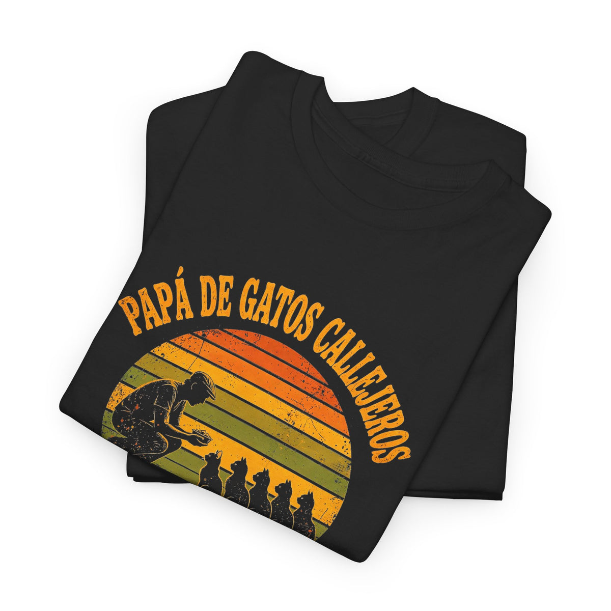 Camiseta Papá de Gatos Callejeros - Atardecer Retro, Desde la Comida de las 5 A.M. - Edición Económica