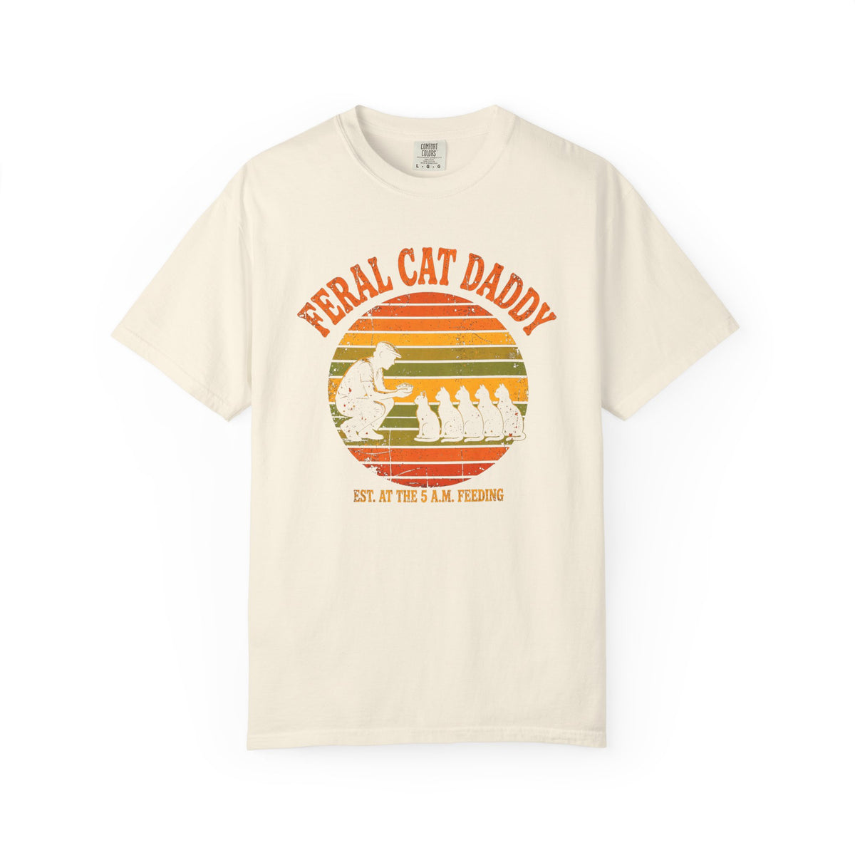 Feral Cat Daddy T-Shirt - Retro Sunset Cat Dad Tee, Est. at the 5 A.M. Feeding