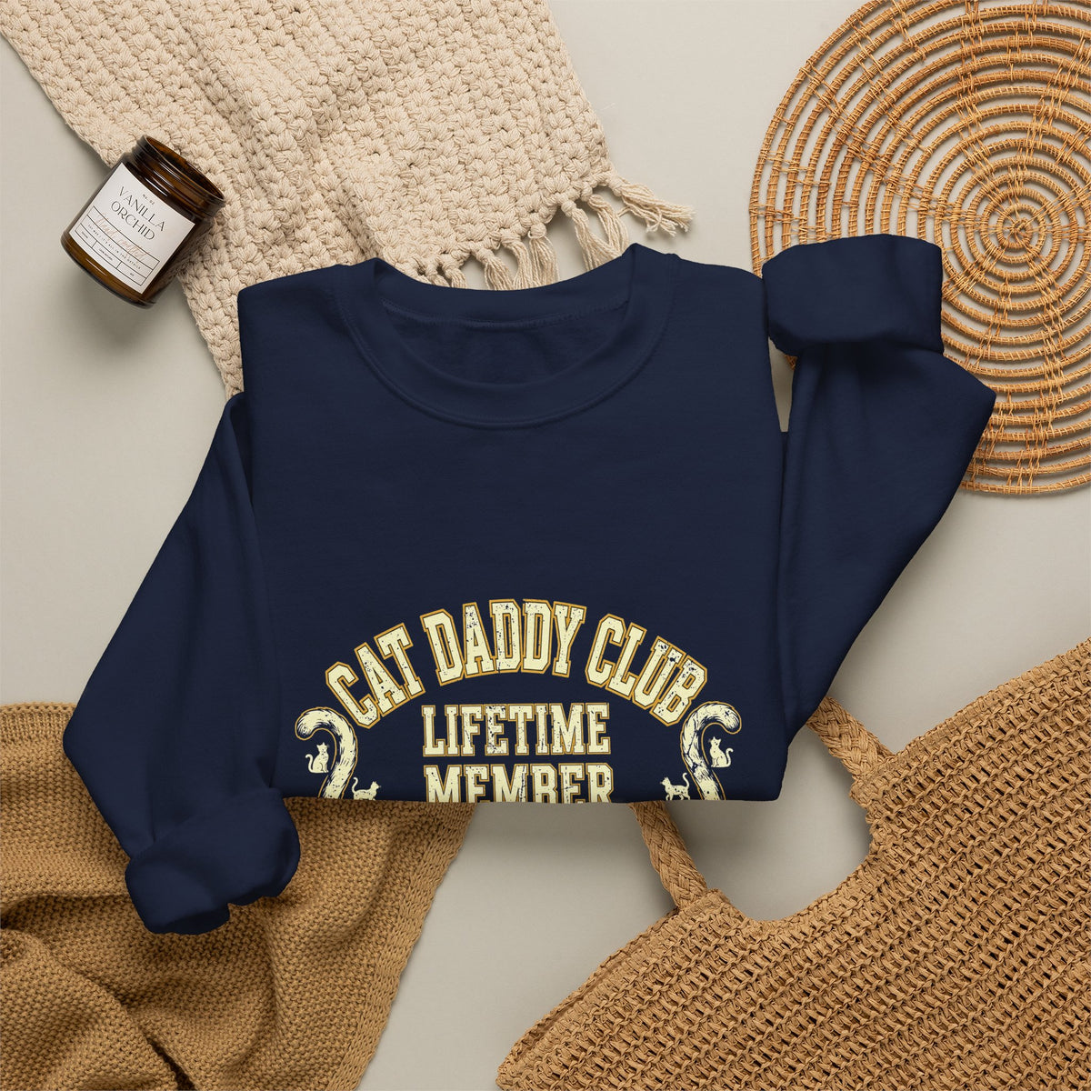 Cat Daddy Club Crewneck Sweatshirt - Lifetime Member Varsity Cat Dad Sweatshirt