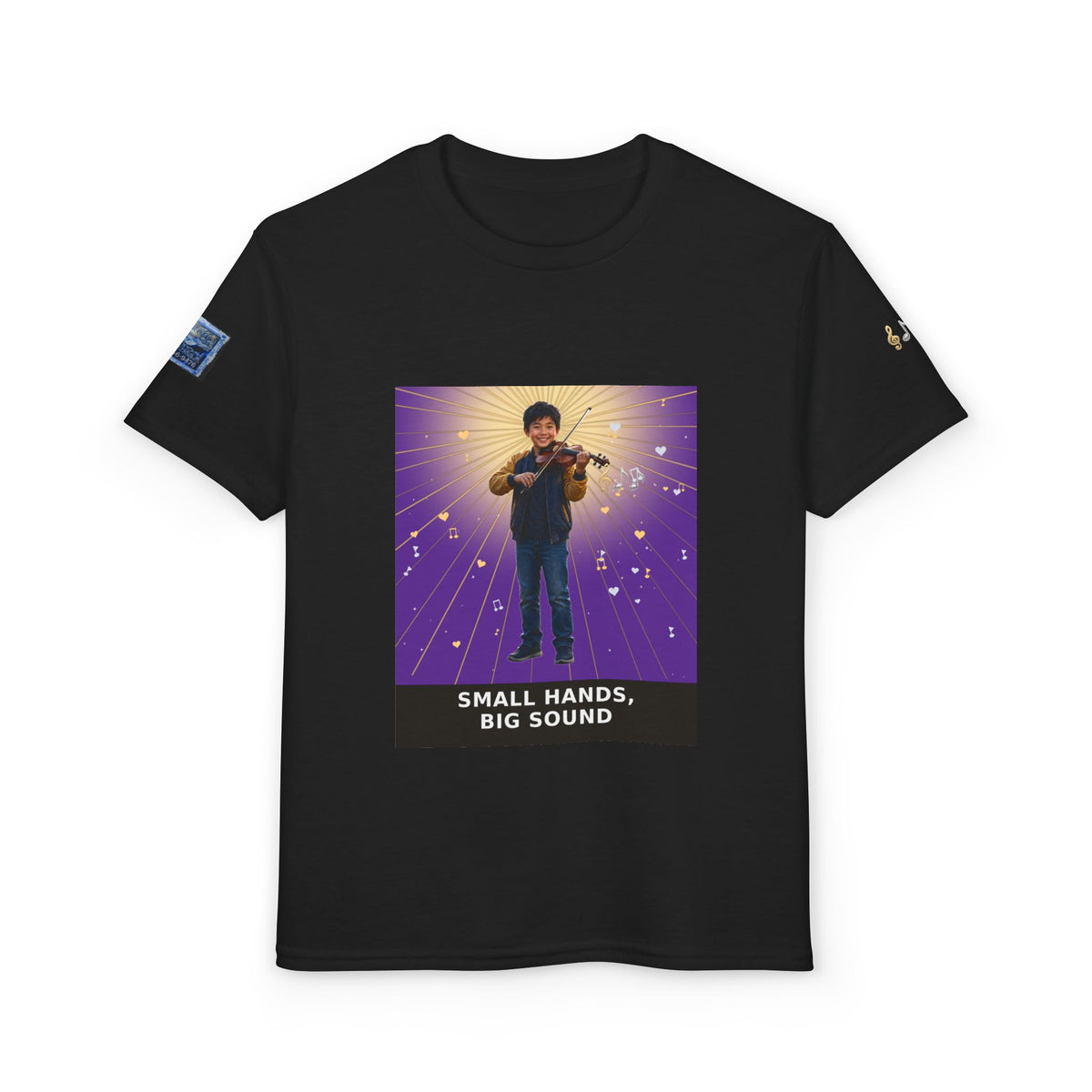 Small Hands, Big Sound — Asian Boy Violin Pre-Teen Musician Tee (Royal Purple) (Budget Edition)