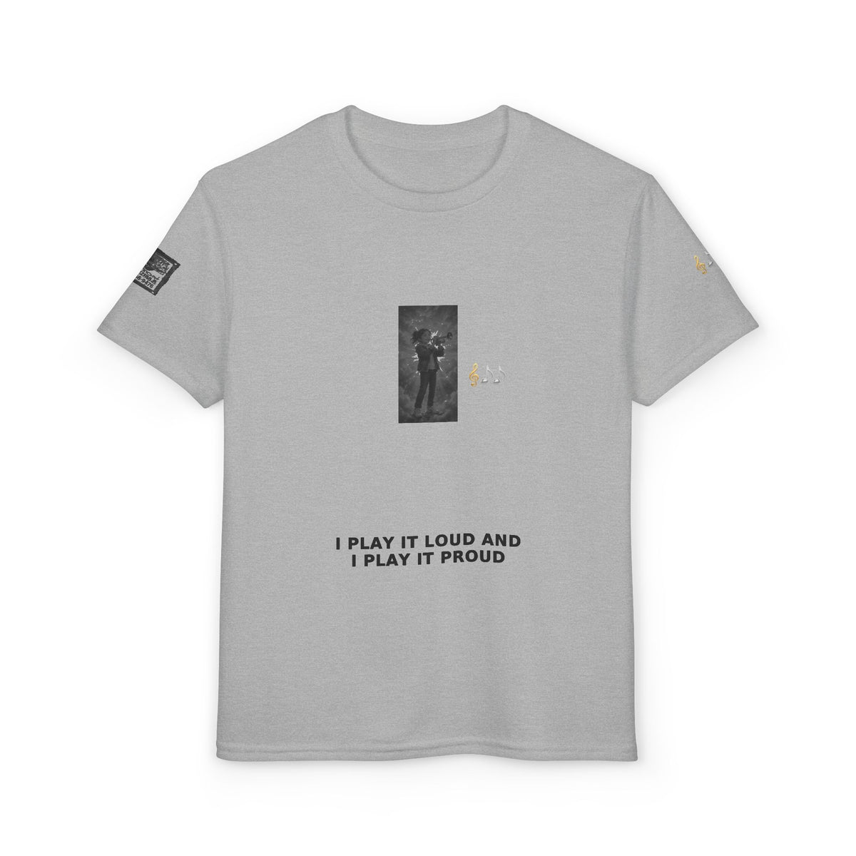 I Play It Loud and I Play It Proud — Girl Trumpet Pre-Teen Musician Tee (Black Ink) (Budget Edition)