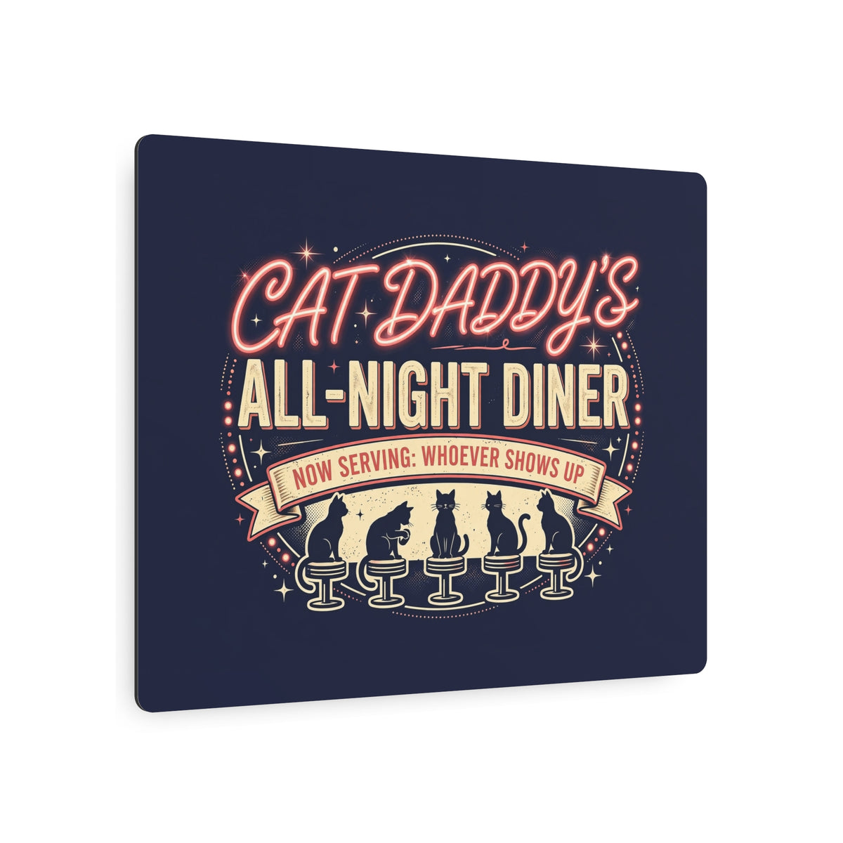 Cat Daddy's All-Night Diner Metal Art Sign - Neon Cat Wall Decor, Funny Cat Dad Gift