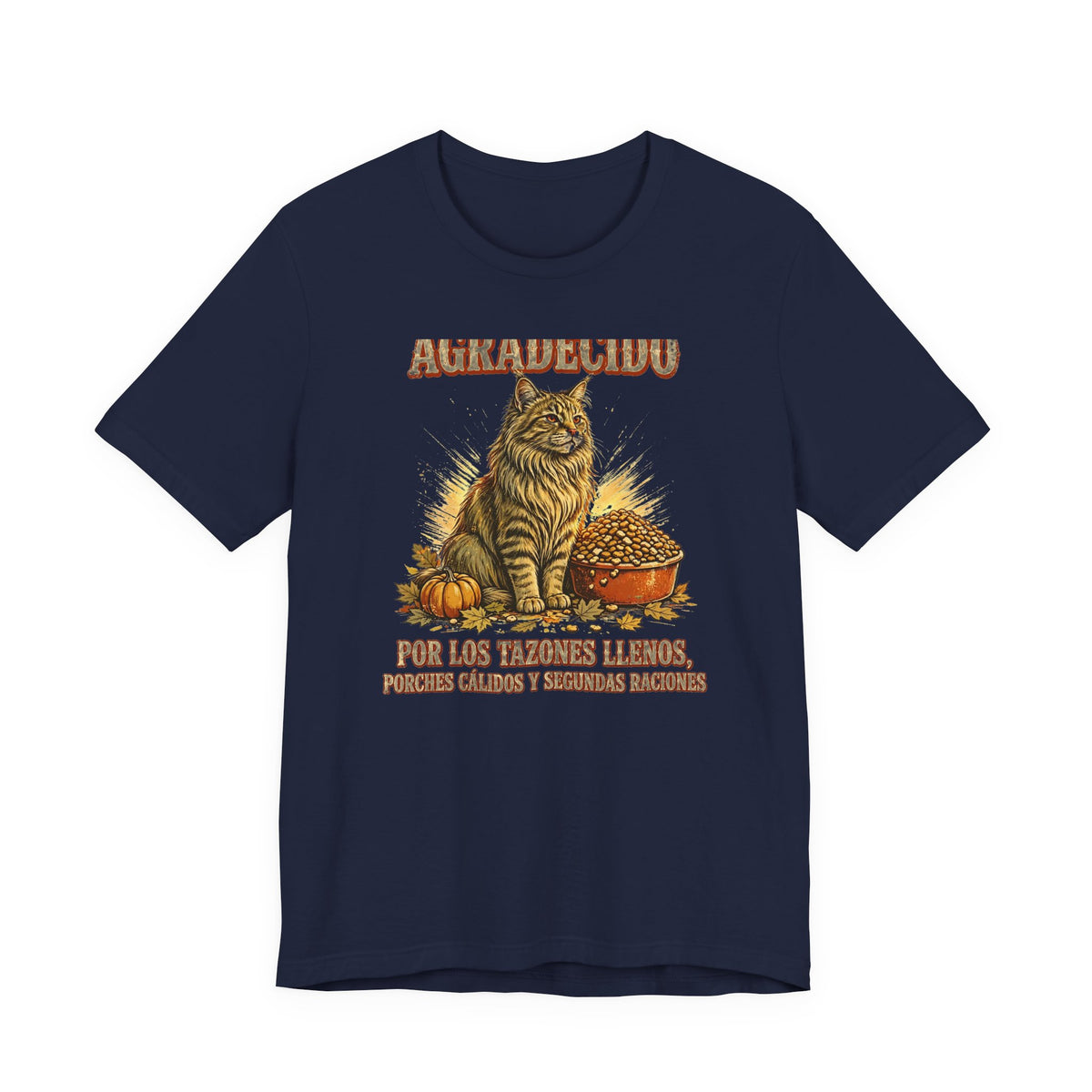 Gato Agradecido - Camiseta de Accion de Gracias en Espanol - Por Los Tazones Llenos