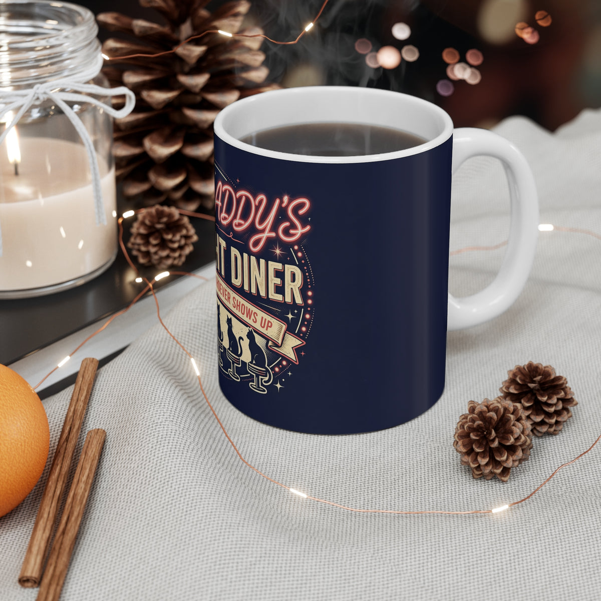 Cat Daddy's All-Night Diner Mug - Neon Sign Cats Coffee Mug, Funny Cat Dad Gift 11oz