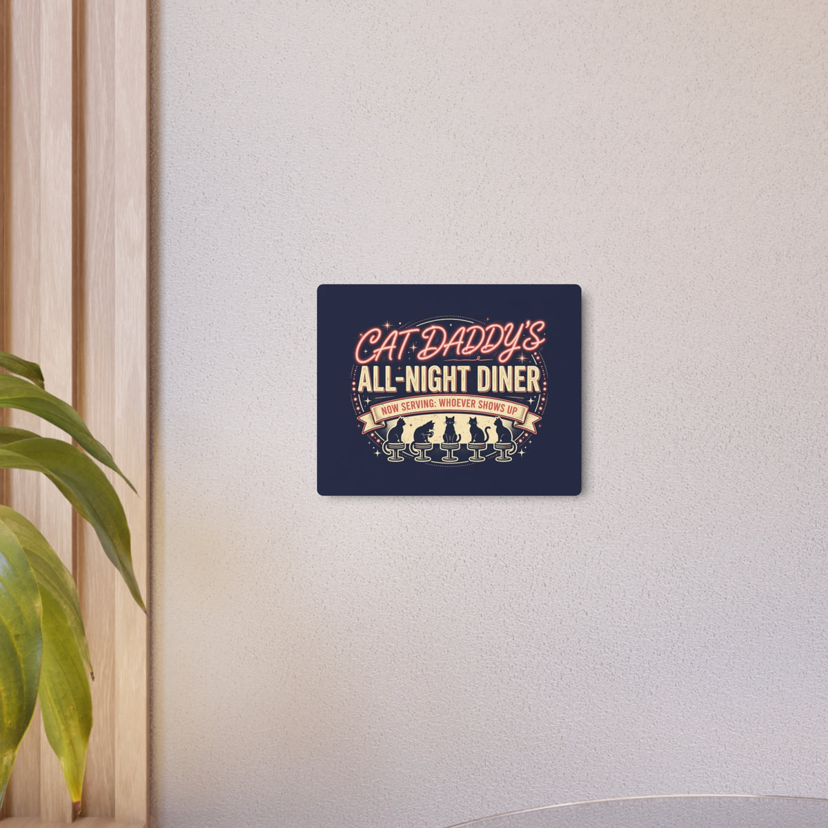Cat Daddy's All-Night Diner Metal Art Sign - Neon Cat Wall Decor, Funny Cat Dad Gift