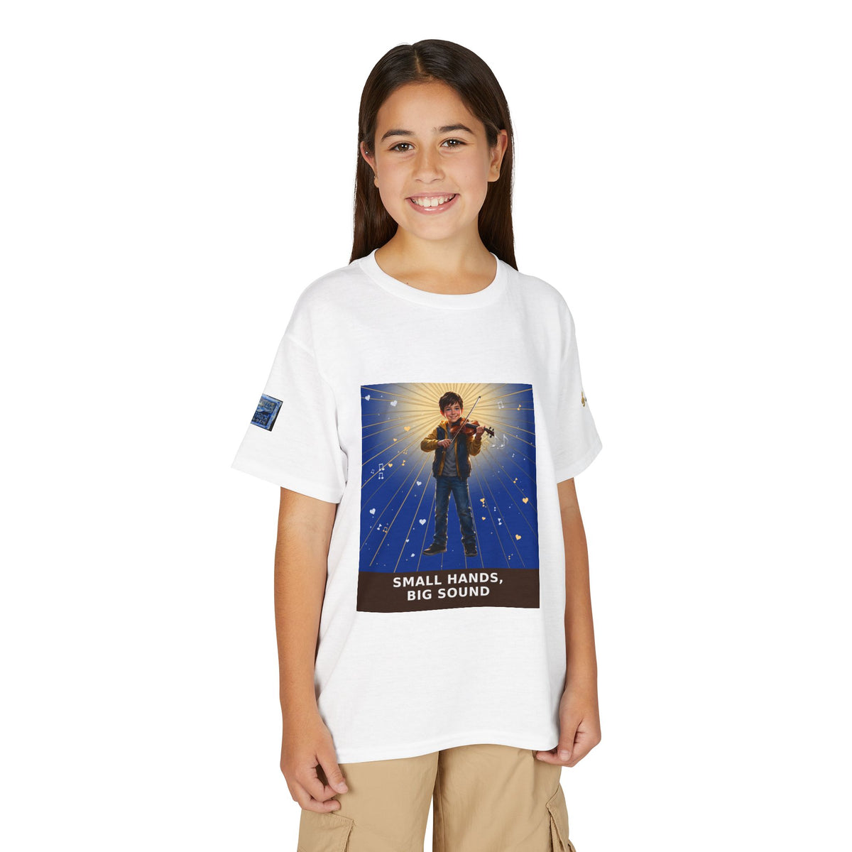 Small Hands, Big Sound — Boy Violin Pre-Teen Musician Tee (Deep Blue) (Budget Edition)
