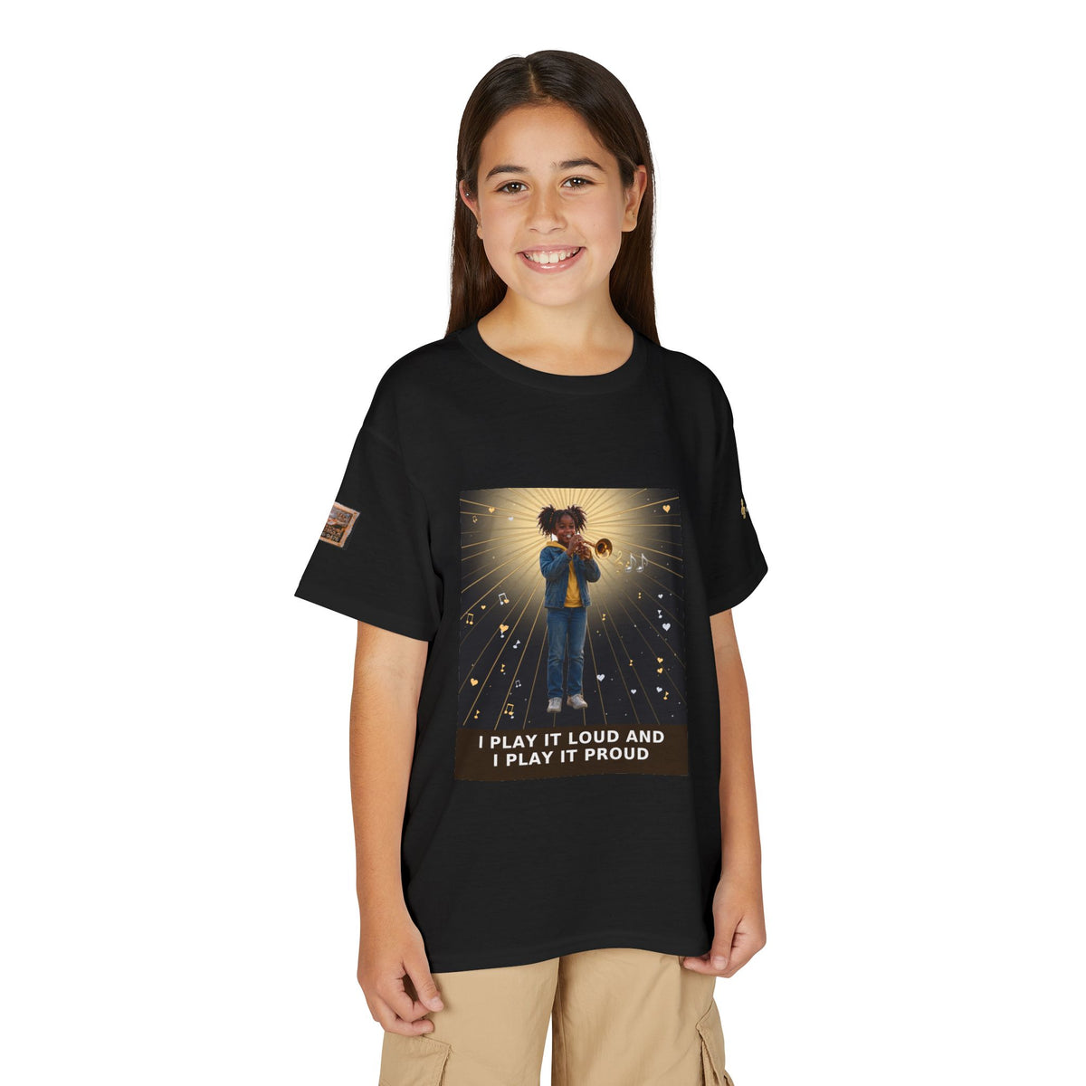 I Play It Loud and I Play It Proud — Black Girl Trumpet Pre-Teen Musician Tee (Budget Edition)