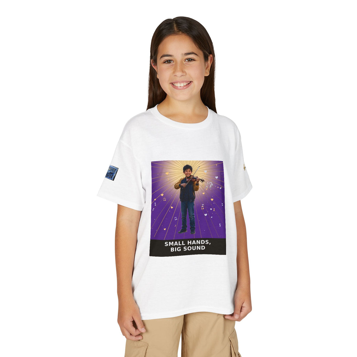 Small Hands, Big Sound — Asian Boy Violin Pre-Teen Musician Tee (Royal Purple) (Budget Edition)