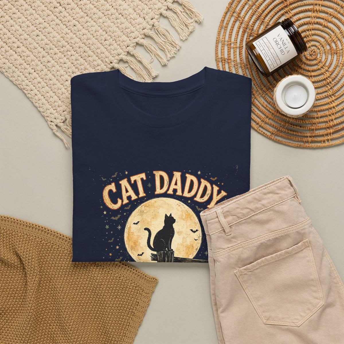 Cat Daddy Halloween T-Shirt - Midnight Feeding Crew Black Cat Full Moon Vintage Tee, Funny Feral Cat Lover Gift - Budget Edition