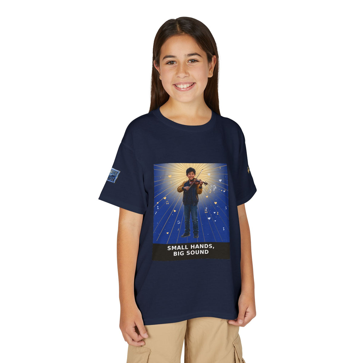 Small Hands, Big Sound — Asian Boy Violin Pre-Teen Musician Tee (Deep Blue) (Budget Edition)