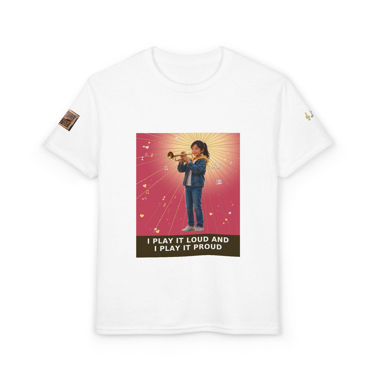 I Play It Loud and I Play It Proud — Asian Girl Trumpet Pre-Teen Musician Tee (Rose)