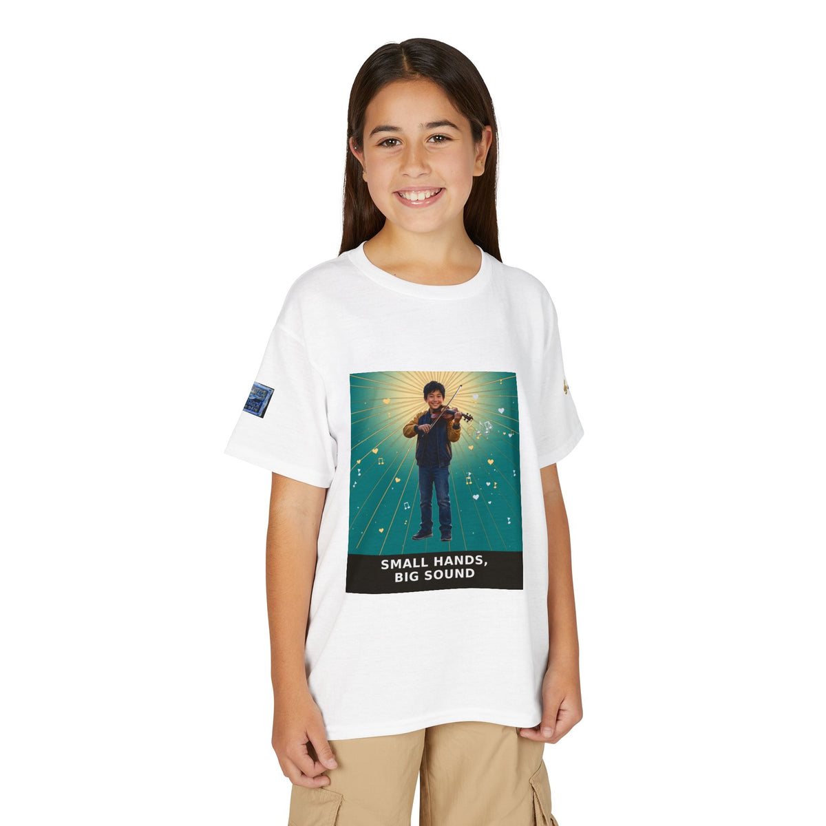 Small Hands, Big Sound — Asian Boy Violin Pre-Teen Musician Tee (Teal) (Budget Edition)