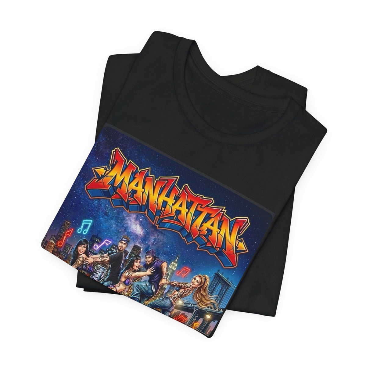 Manhattan Graffiti Car T-Shirt — NYC Street Art Front Print, Badge Sleeve