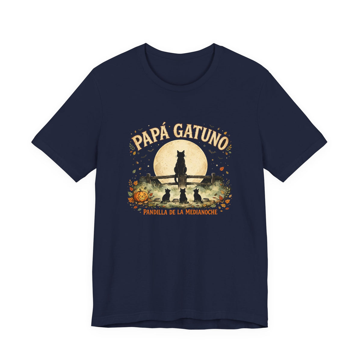 Camiseta Papá Gatuno de Halloween - Pandilla de la Medianoche, Gato Negro y Luna Llena, Regalo para Amantes de los Gatos
