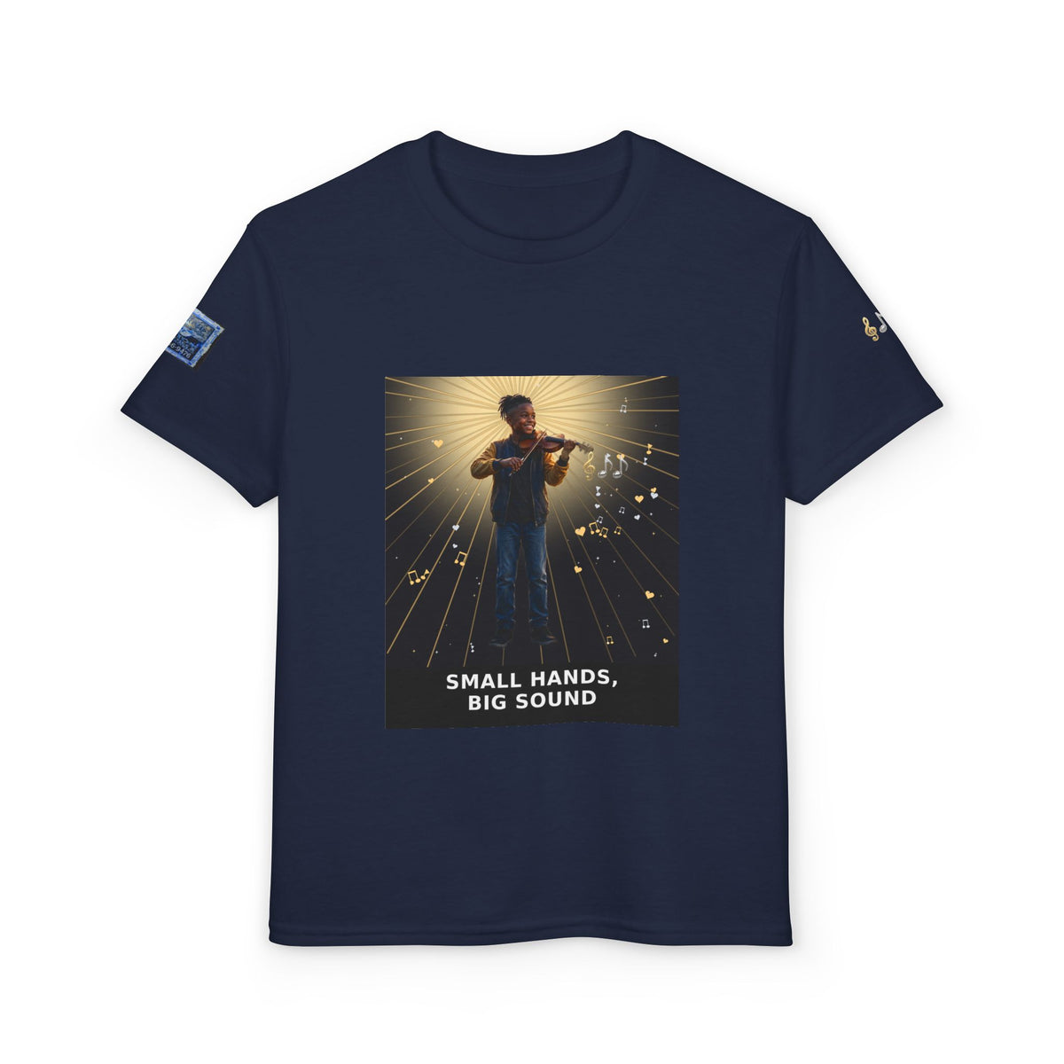 Small Hands, Big Sound — Black Boy Violin Pre-Teen Musician Tee