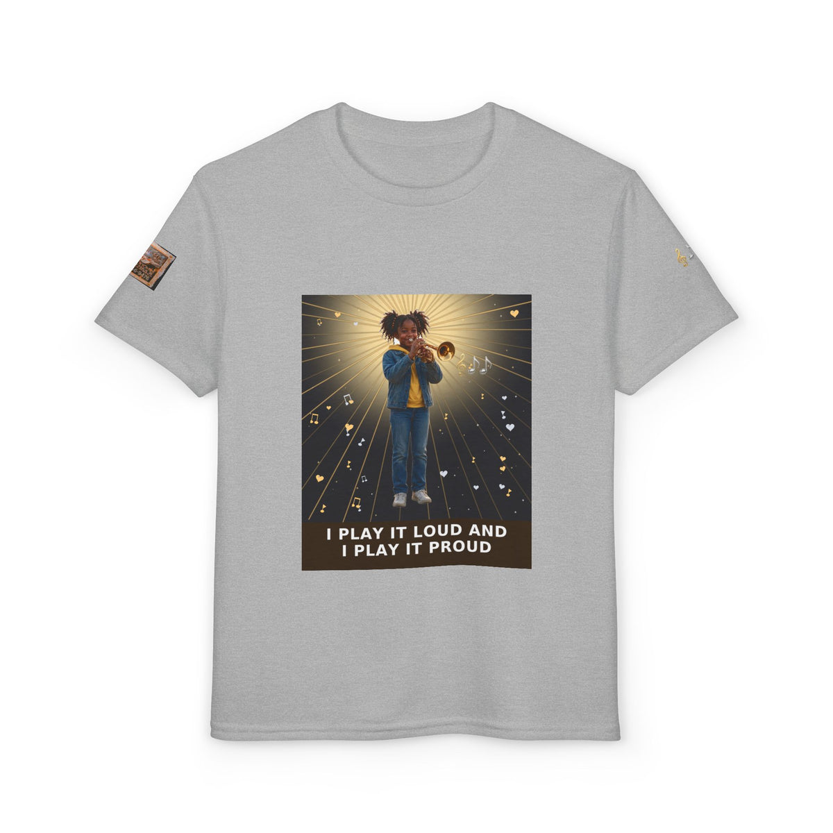 I Play It Loud and I Play It Proud — Black Girl Trumpet Pre-Teen Musician Tee (Budget Edition)