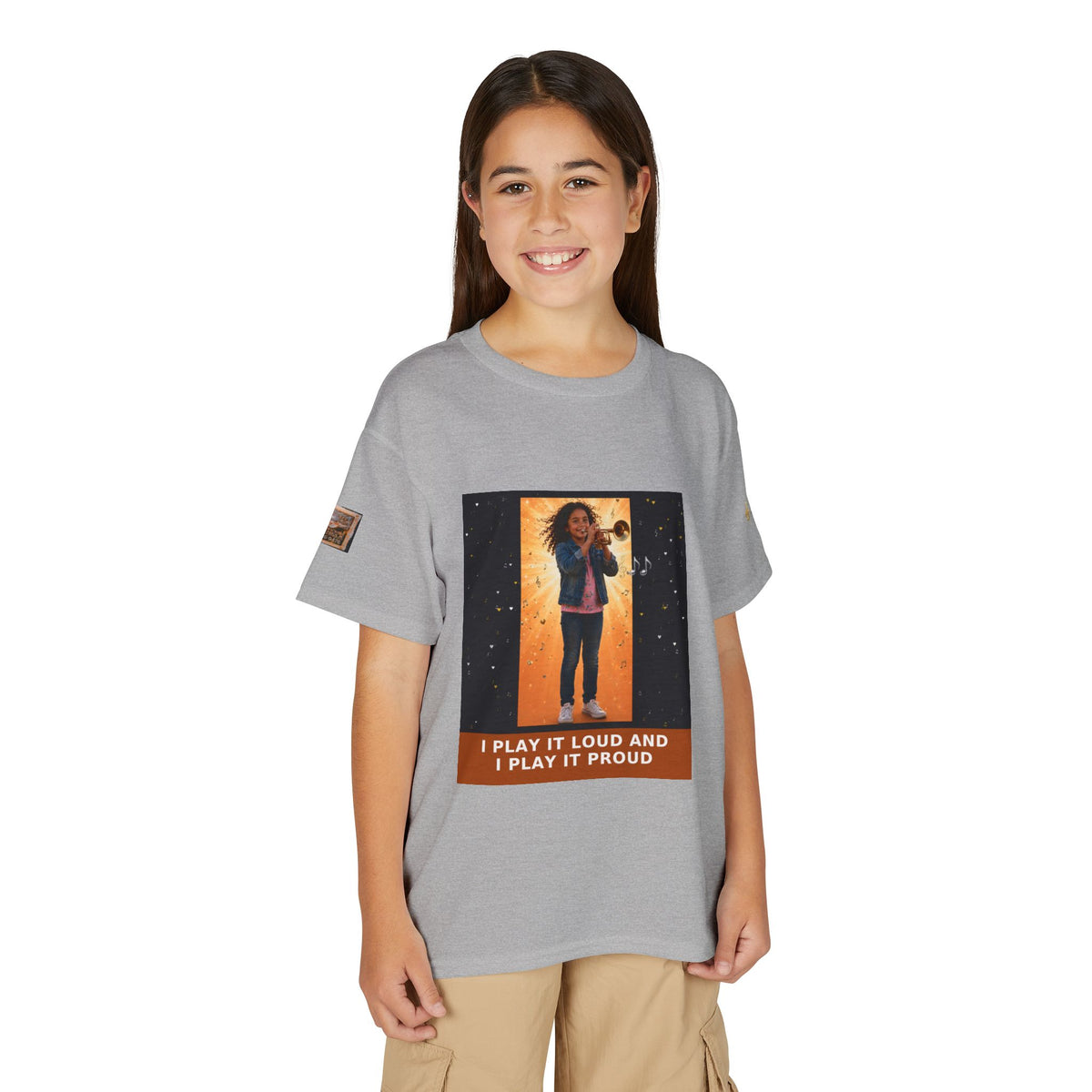 I Play It Loud and I Play It Proud — Latina Girl Trumpet Pre-Teen Musician Tee