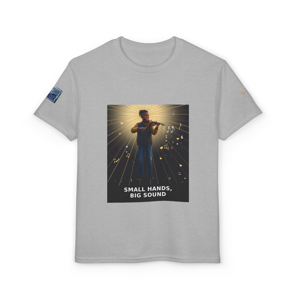 Small Hands, Big Sound — Black Boy Violin Pre-Teen Musician Tee