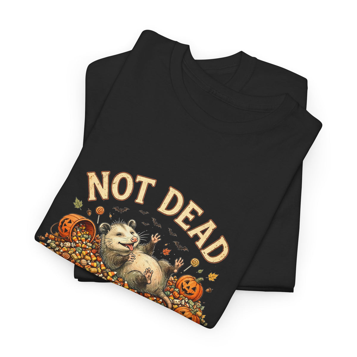 Possum Halloween T-Shirt - Not Dead Just in a Candy Coma Funny Opossum Vintage Tee, Spooky Candy Pile Gift - Budget Edition