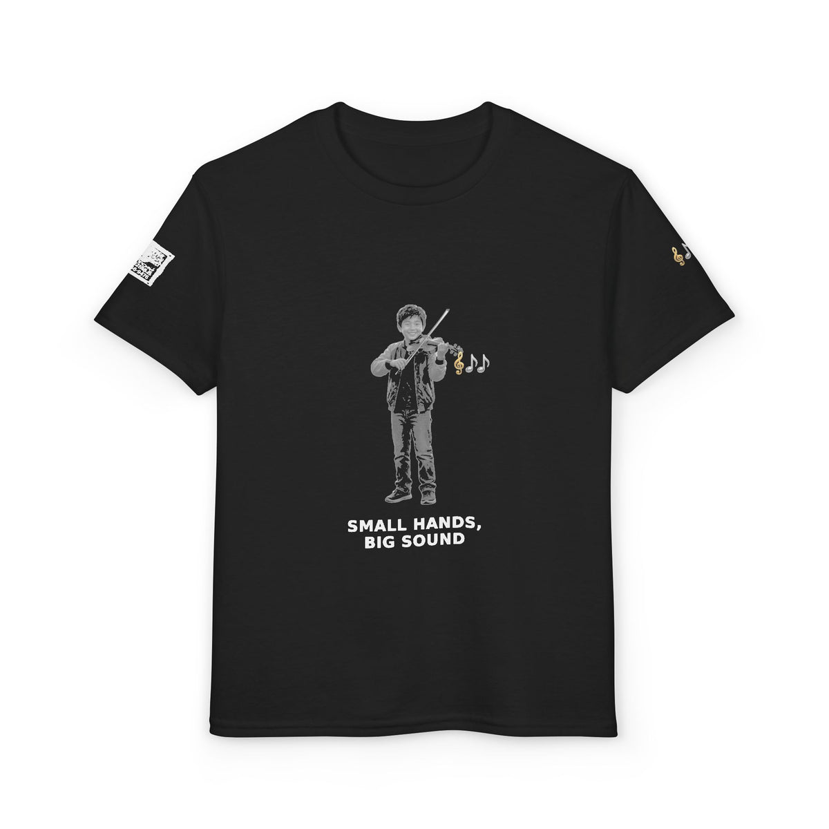 Small Hands, Big Sound — Asian Boy Violin Pre-Teen Musician Tee (White Ink)
