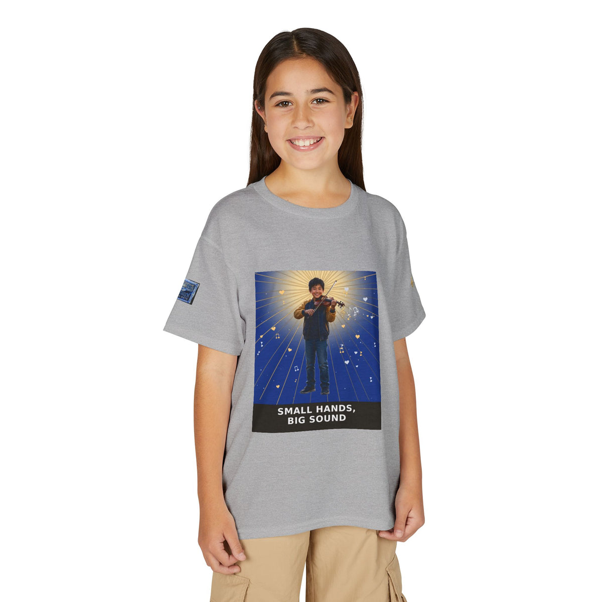 Small Hands, Big Sound — Asian Boy Violin Pre-Teen Musician Tee (Deep Blue) (Budget Edition)