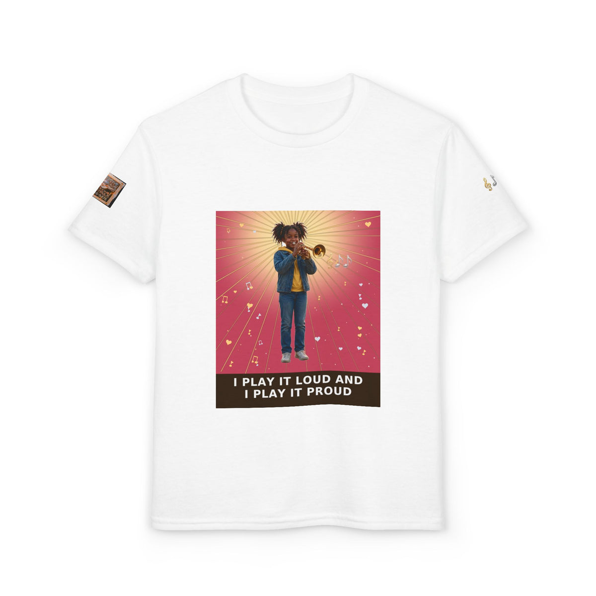 I Play It Loud and I Play It Proud — Black Girl Trumpet Pre-Teen Musician Tee (Rose) (Budget Edition)