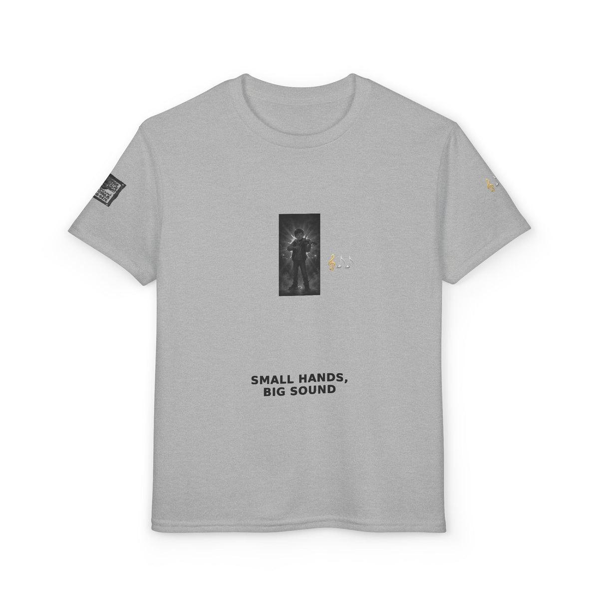 Small Hands, Big Sound — Boy Violin Pre-Teen Musician Tee (Black Ink)