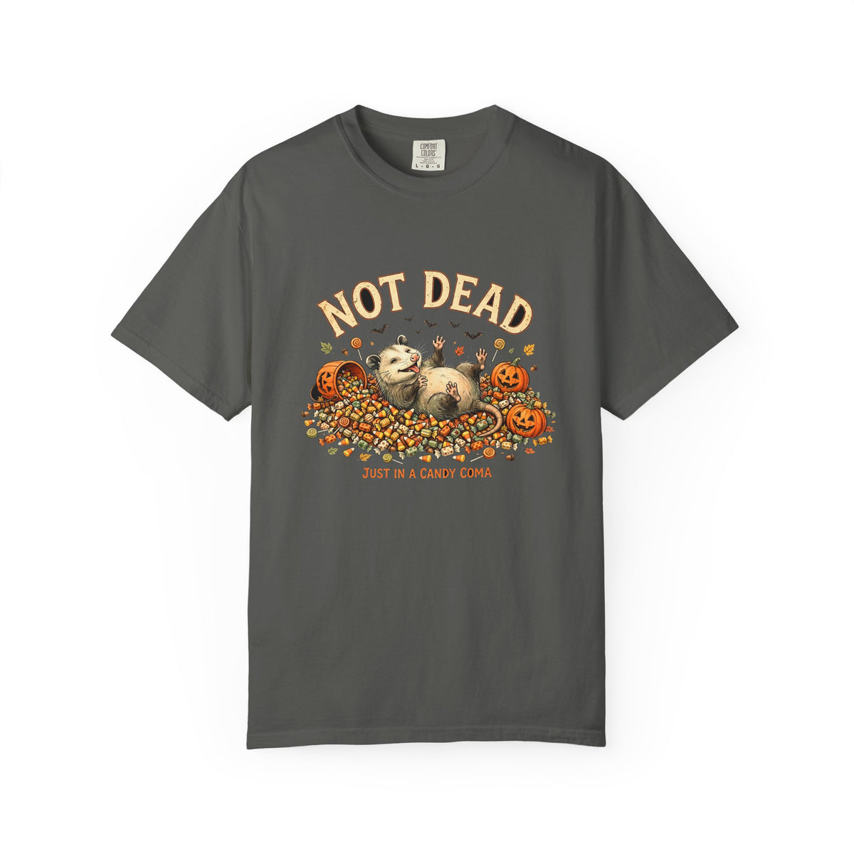 Possum Halloween T-Shirt - Not Dead Just in a Candy Coma Funny Opossum Vintage Tee, Spooky Candy Pile Gift