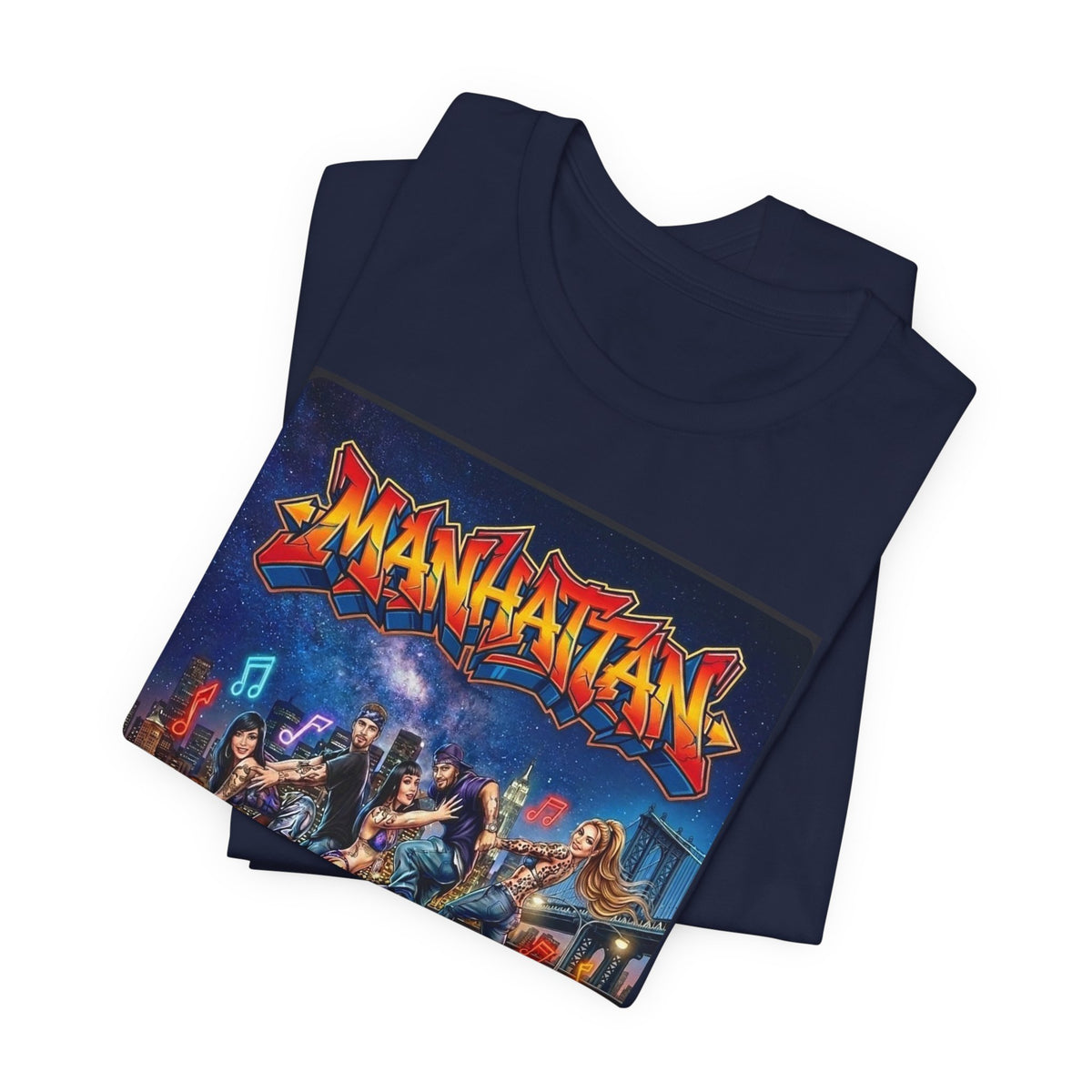 Manhattan Graffiti Car T-Shirt — NYC Street Art Front Print, Badge Sleeve