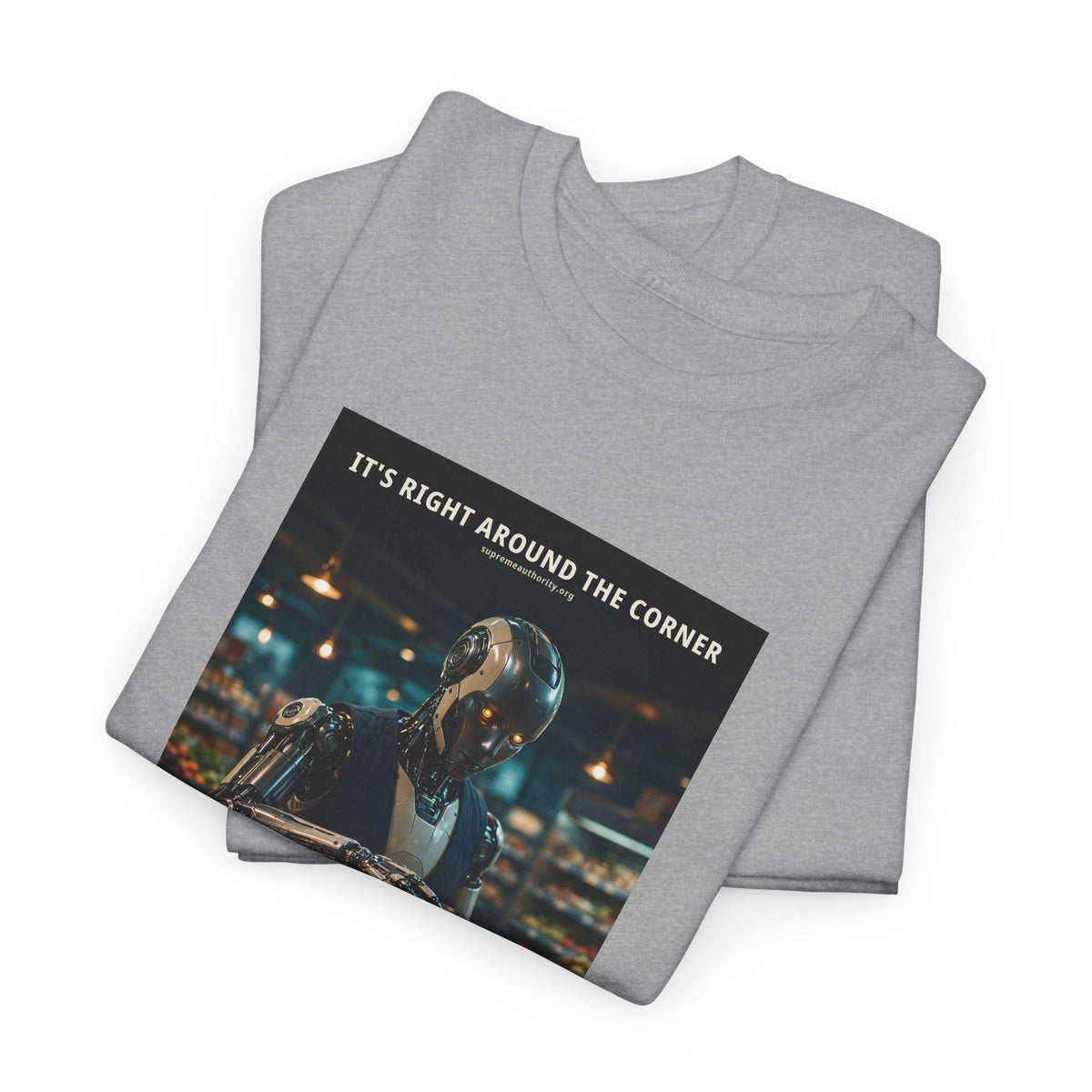 It's Right Around The Corner — Grocery Cashier Robot Tee (Budget Edition)