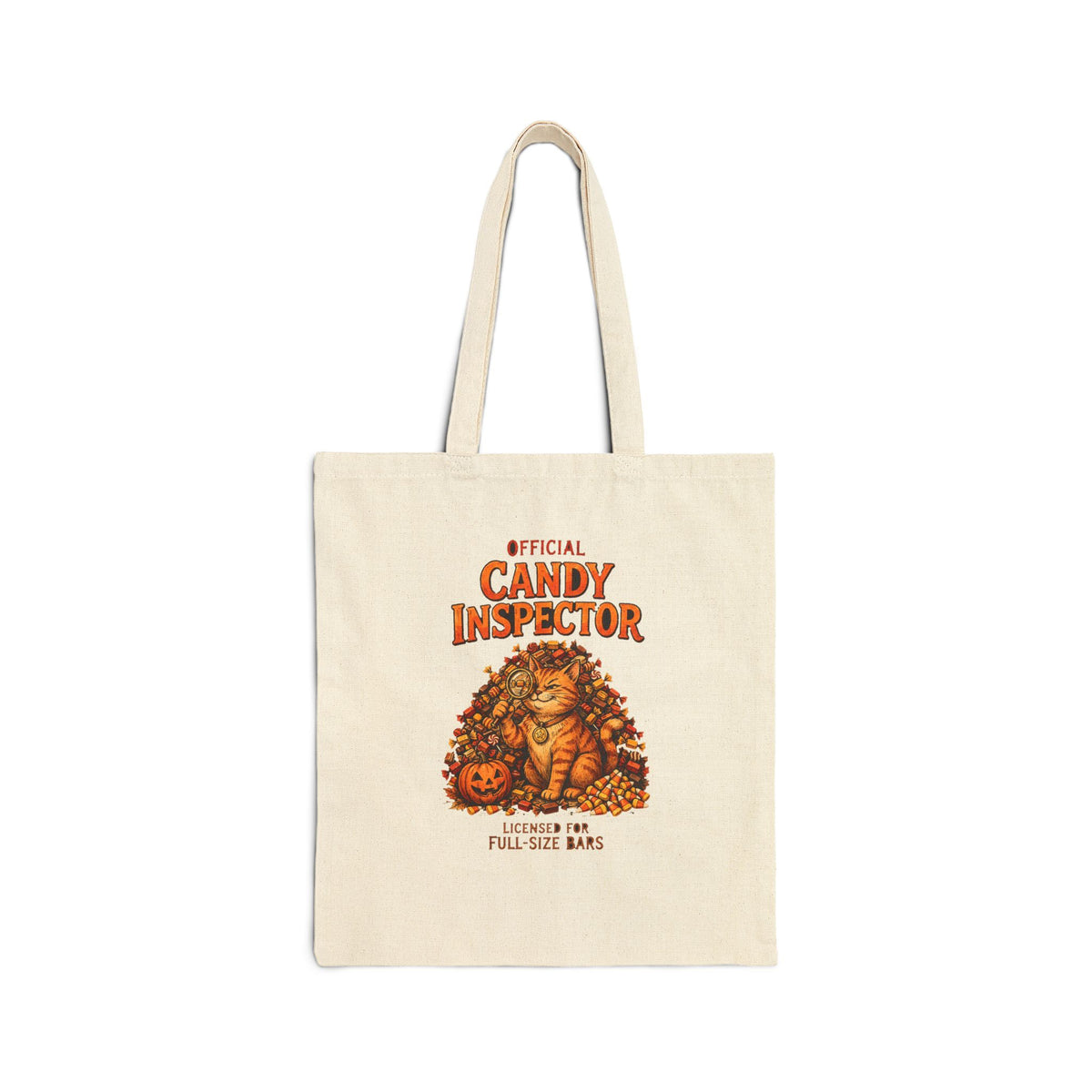 Official Candy Inspector Tote Bag - Halloween Trick or Treat Bag, Funny Cat with Magnifying Glass, Licensed for Full-Size Bars