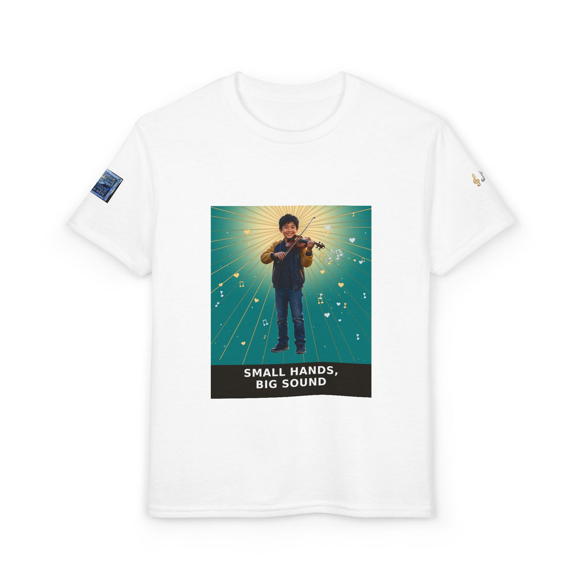 Small Hands, Big Sound — Asian Boy Violin Pre-Teen Musician Tee (Teal) (Budget Edition)