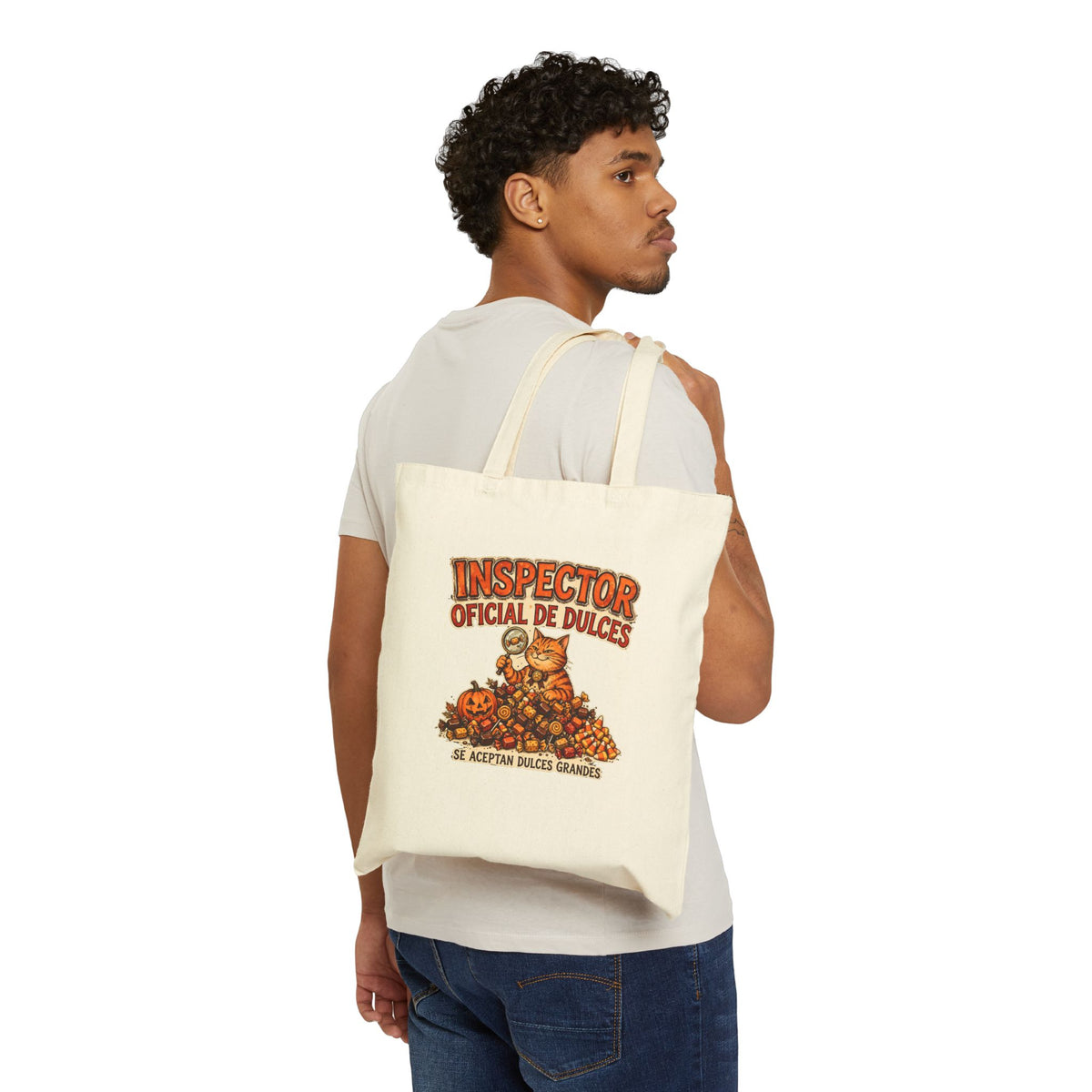 Bolsa Tote Inspector Oficial de Dulces - Bolsa de Halloween para Pedir Dulces, Gato Divertido con Lupa