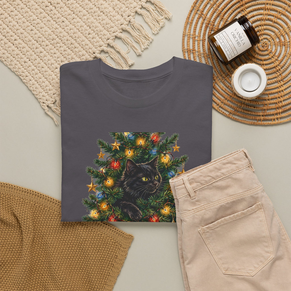Cat In The Christmas Tree T-Shirt - This Is Why We Can't Have A Nice Tree - Funny Cat Christmas Tee - Budget Edition