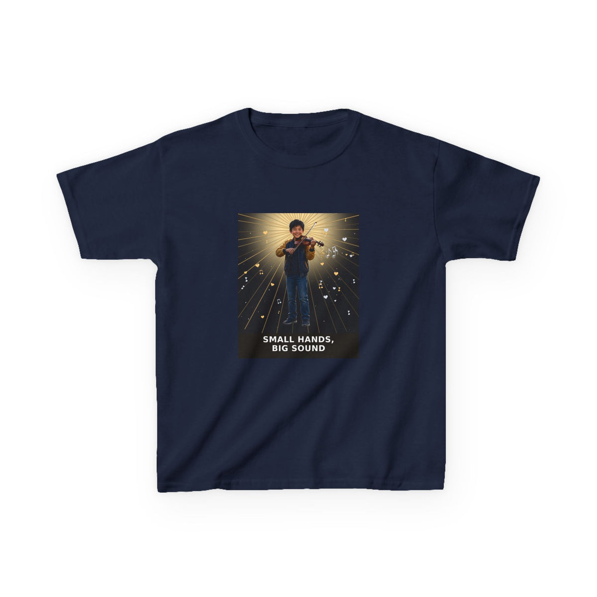 Small Hands, Big Sound — Asian Boy Violin Pre-Teen Musician Tee (Budget Edition) (Front Print)